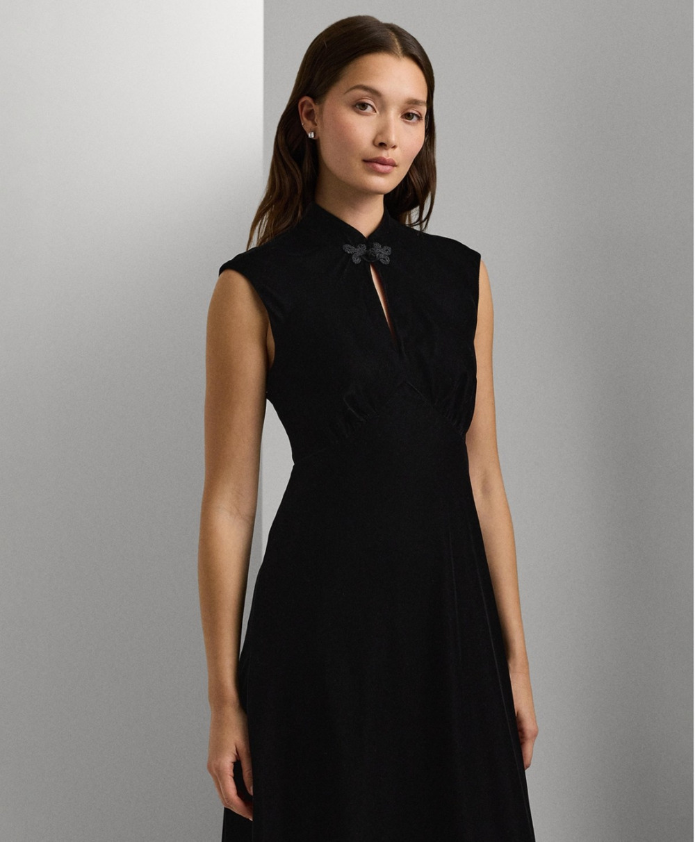 Lauren Ralph Lauren Women Velvet Cap Sleeve Dress Black Size 16